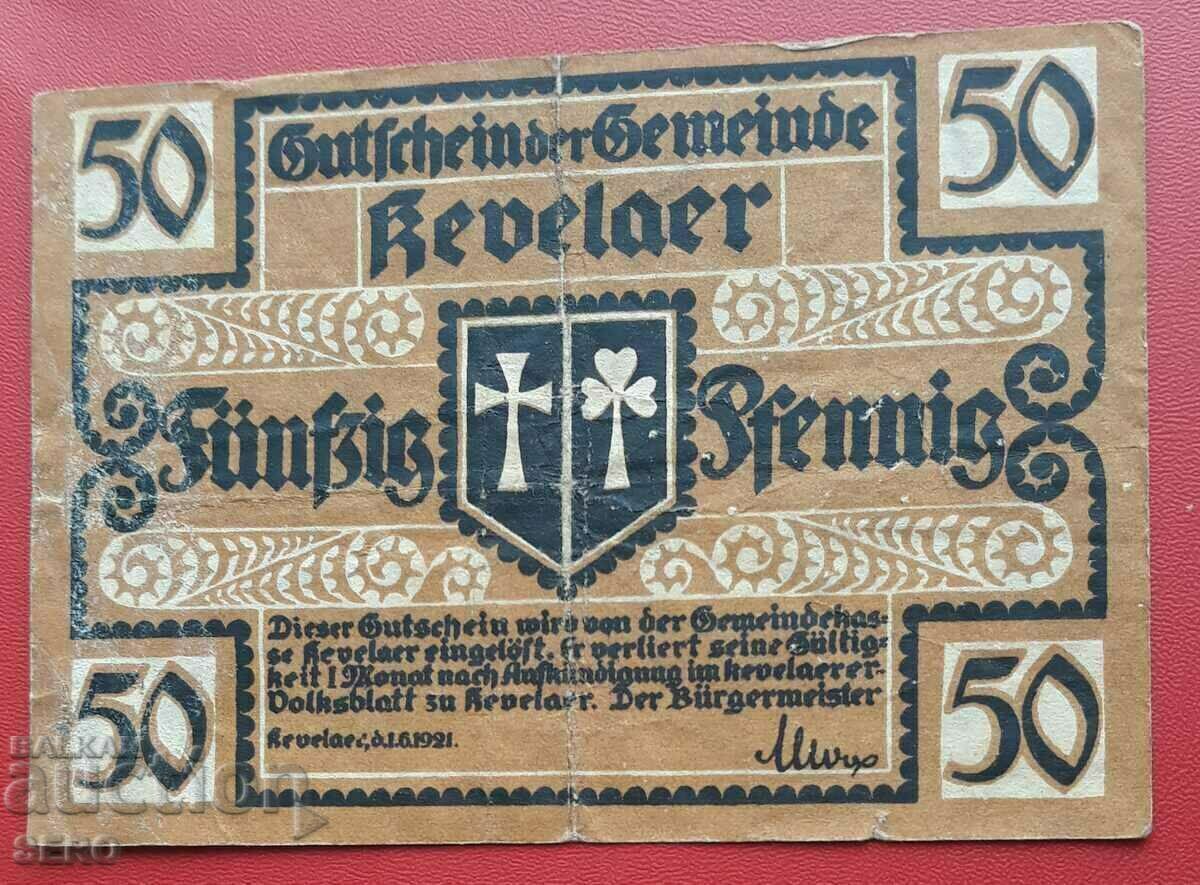 Bancnota-Germania-S.Rhein-Westphalia-Kevelar-50 Pfennig 1921