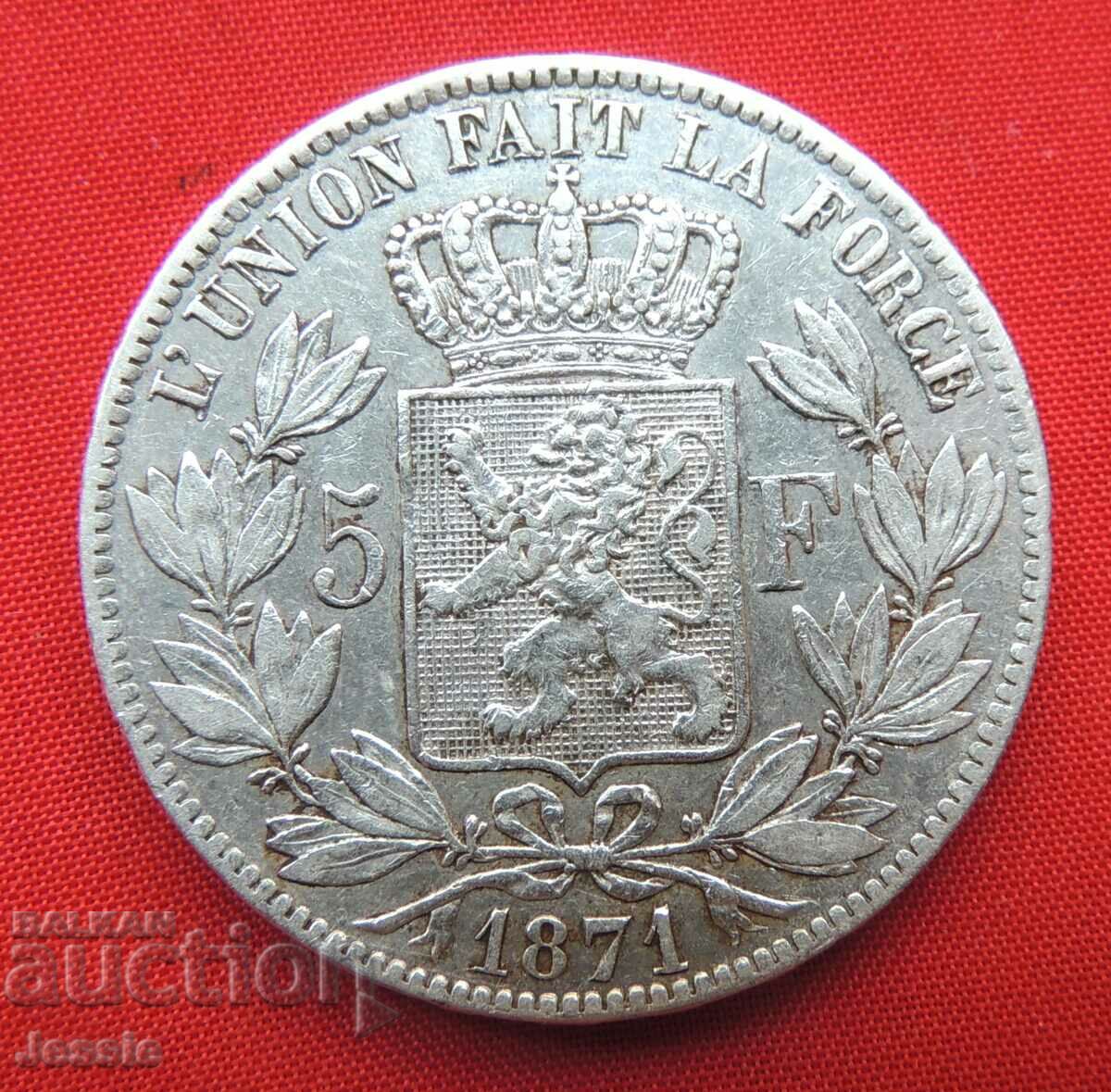 5 Francs 1871 Belgium Silver