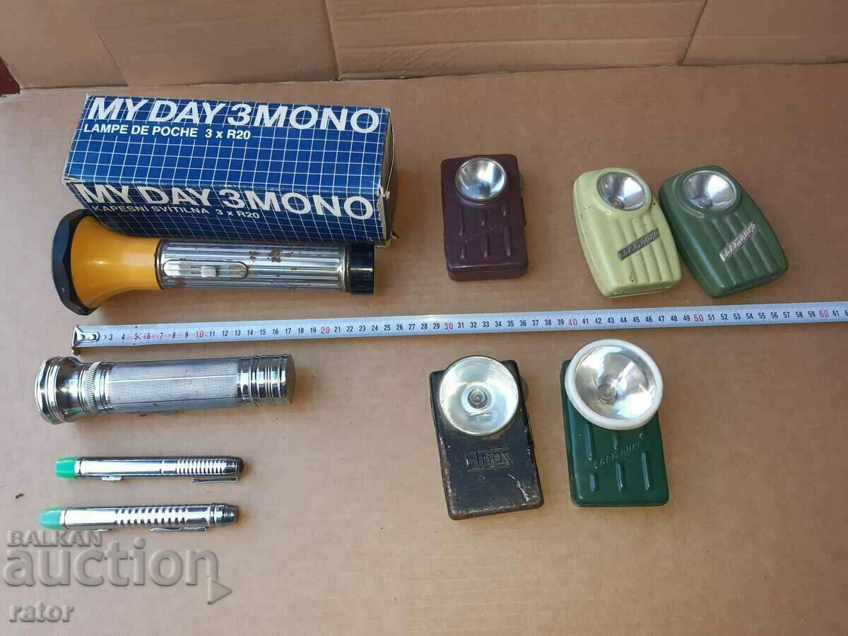 Old flashlights - 9 pieces, flashlight, flashlight, lamp Old flashlights - 9 pieces, flashlight, flashlight, lamp