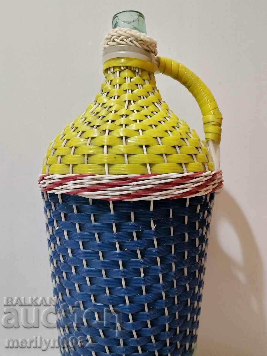 Old damajana with braid, large bottle, glass with price 45.00 BGN | € 23.01 Old damajana with braid, large bottle, glass with price 45.00 BGN | € 23.01