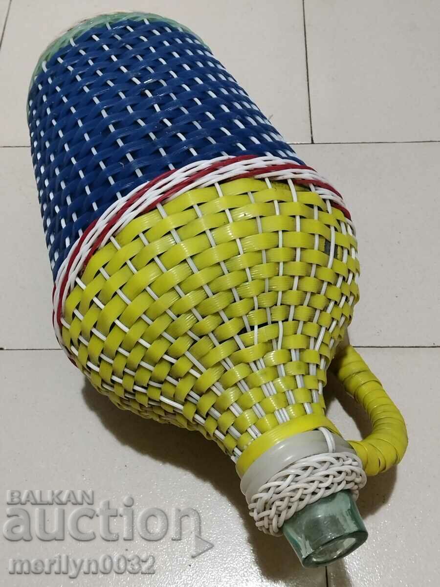 Auction Old damajana with braid, large bottle, glass Auction Old damajana with braid, large bottle, glass