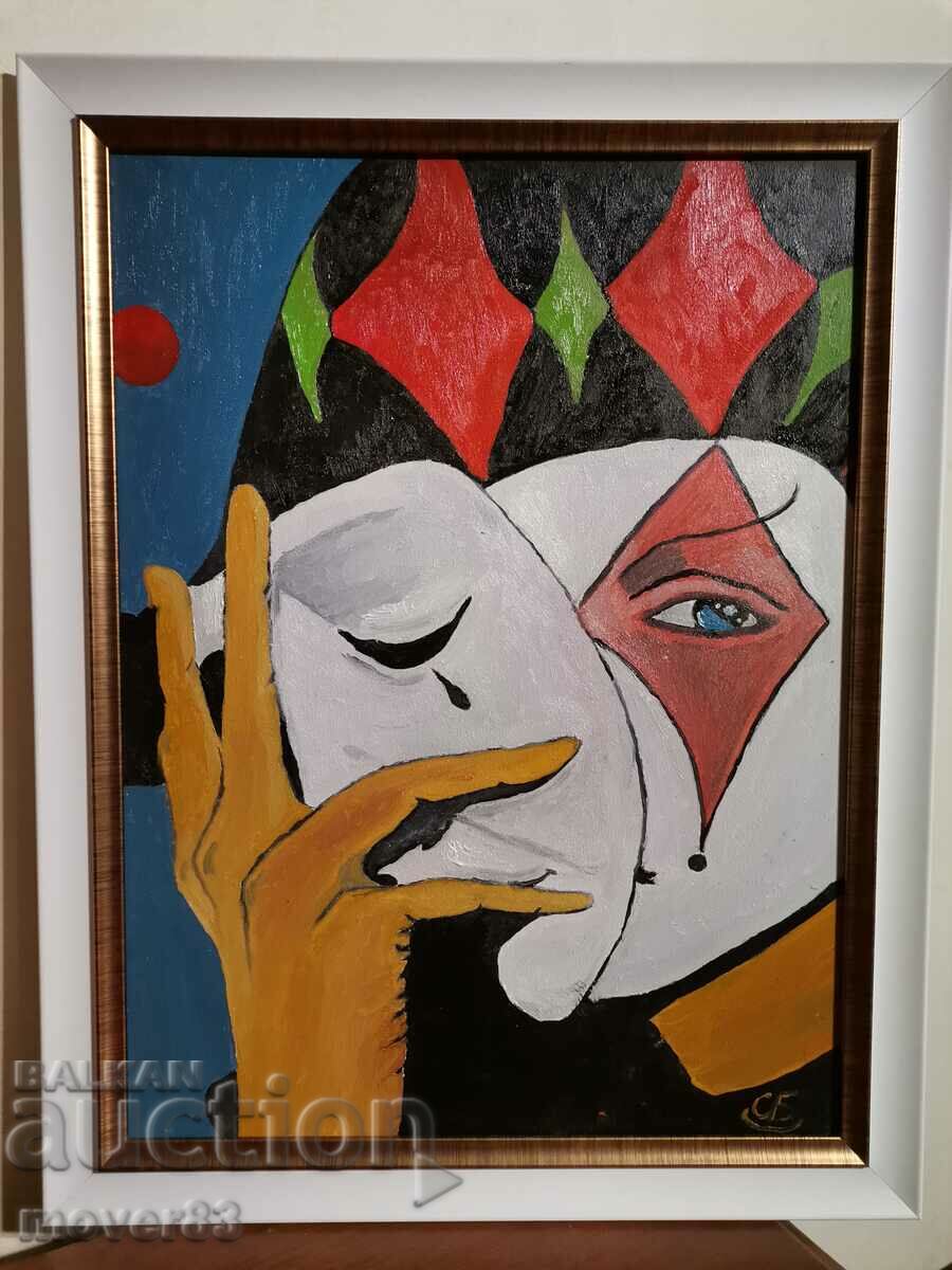 Abstract painting "Clown". Oil paints