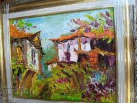 Hud. Rangelova/oil/canvas/certificate/painting OLD HOUSES