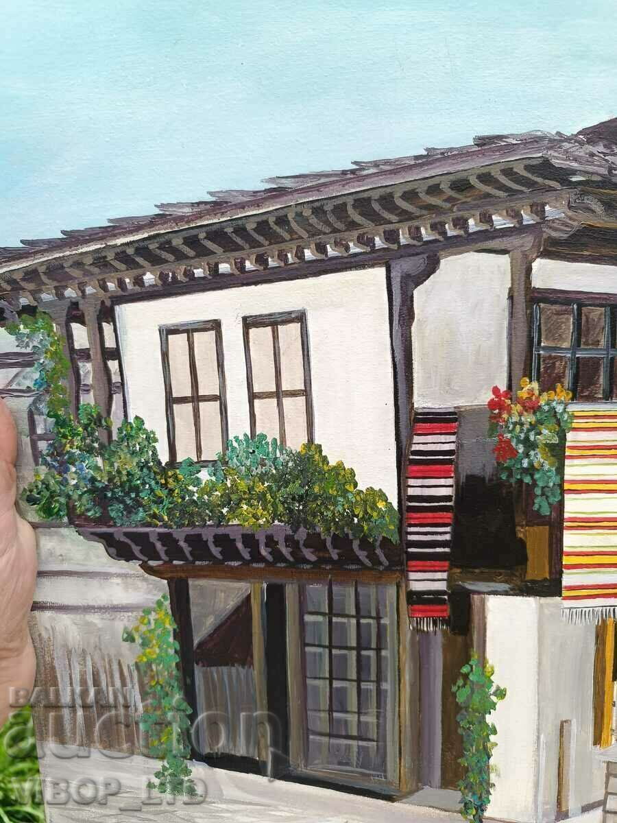 CASĂ DIN PERIOADA RENAȘTERII NAȚIONALE, tablou de autor, semnătură