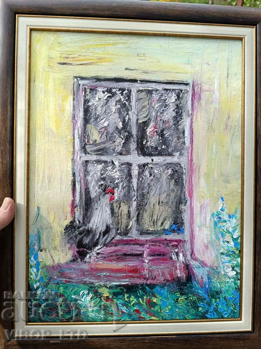 Hud. Nikolova/oil/canvas/frame/certificate/EARLY ROOSTER