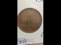 Copper coin Russia, Finland 5 pence 1915 Nicholas II