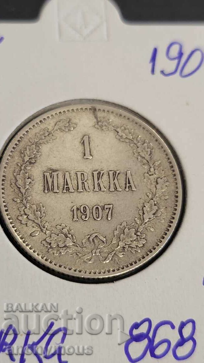 Silver coin Russia, Finland 1 Mark 1907 Nicholas II