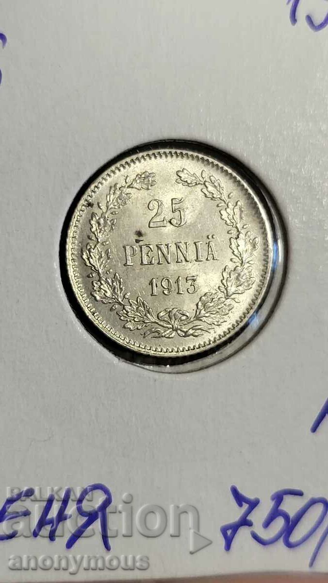 Silver coin Russia, Finland 25 pence 1913 Nicholas II