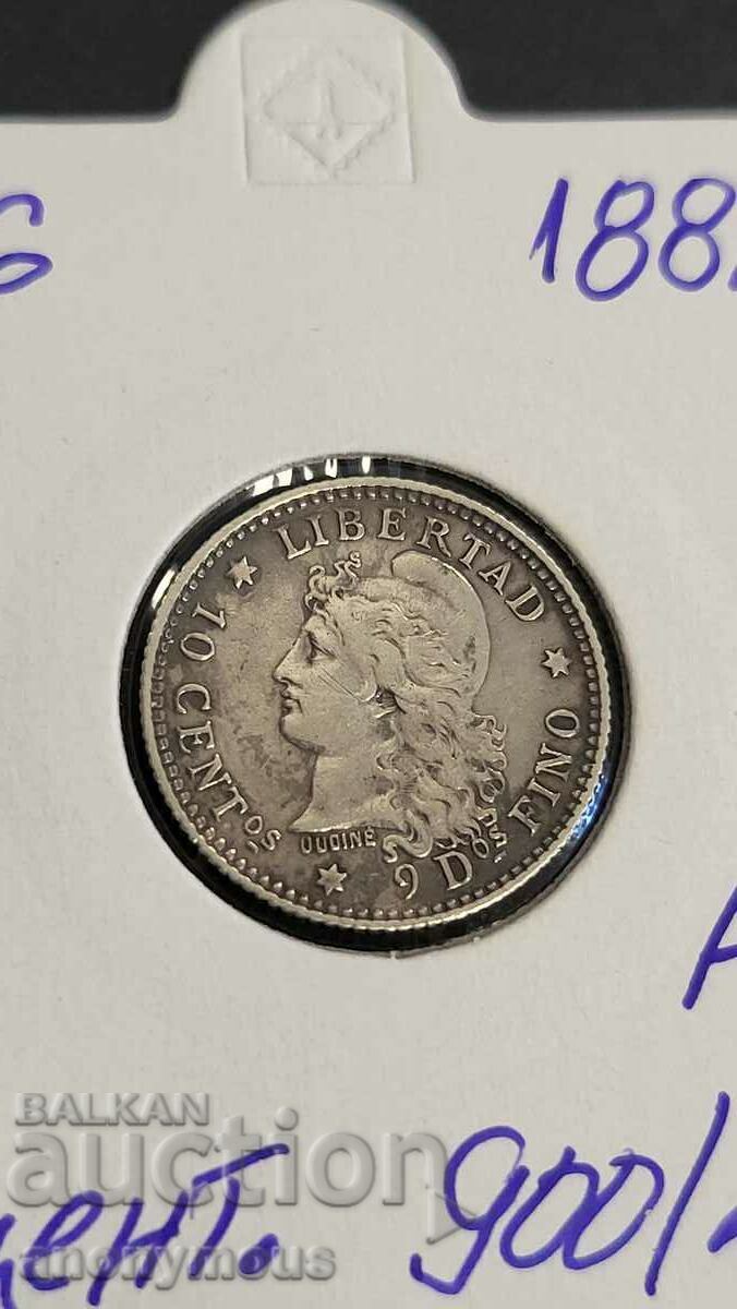 Silver coin Argentina 1882 10 cents, centavos, centavos