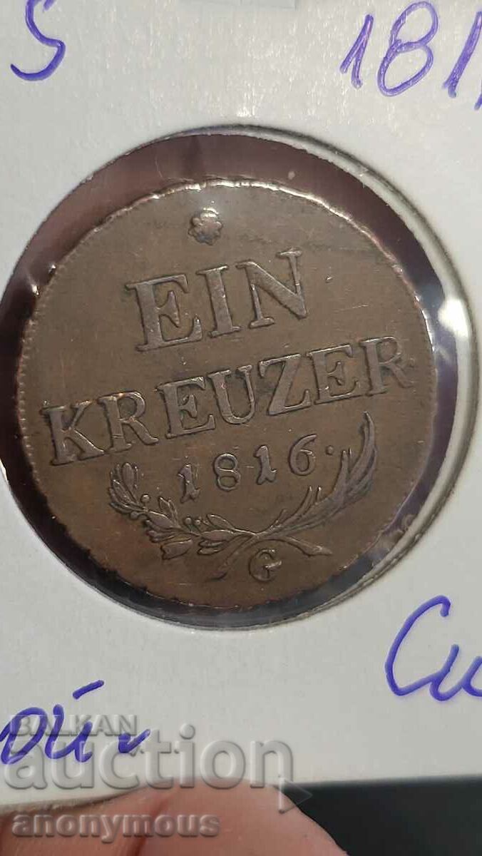 Copper coin Austria 1 Kreuzer 1816