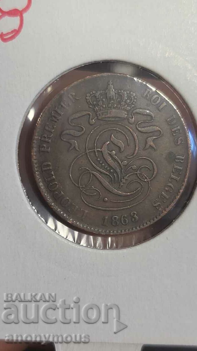 Copper coin Belgium 2 cents 1863 with price 8.00 BGN | € 4.09 Copper coin Belgium 2 cents 1863 with price 8.00 BGN | € 4.09