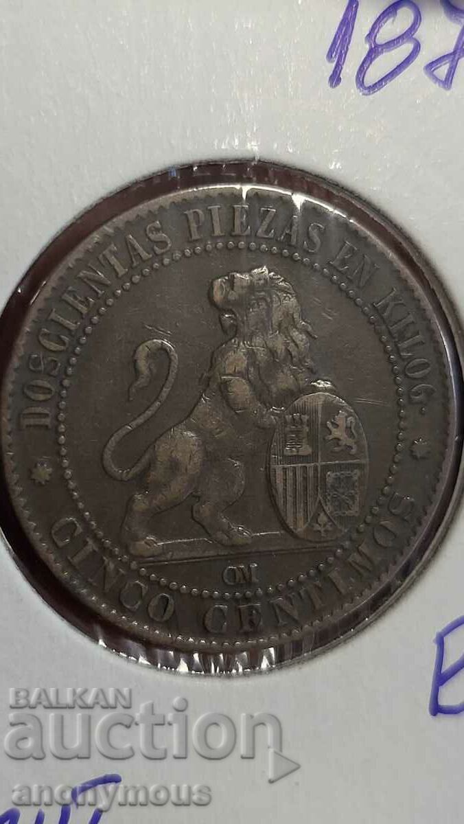 Moneda de cupru Belgia 5 cenți 1870