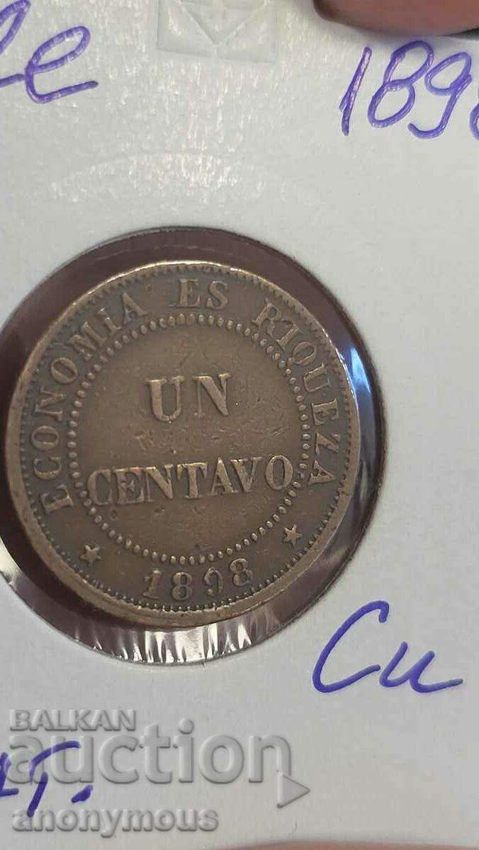 Χάλκινο νόμισμα Χιλή 1 cent, centavos, centavos 1898