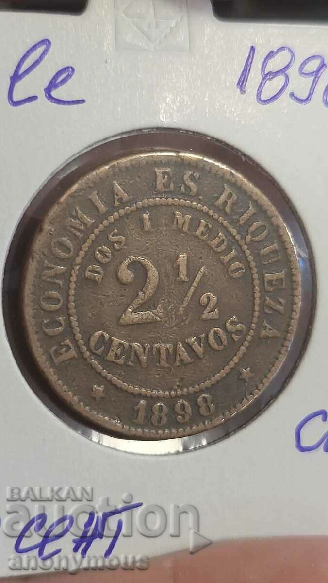 Copper coin Chile 2 cents, centavos, centavos and a half 1898