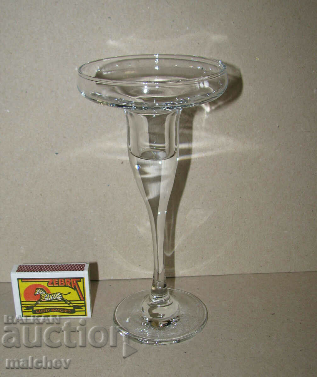 Old glass candle holder 16 cm hand blown glass, excellent