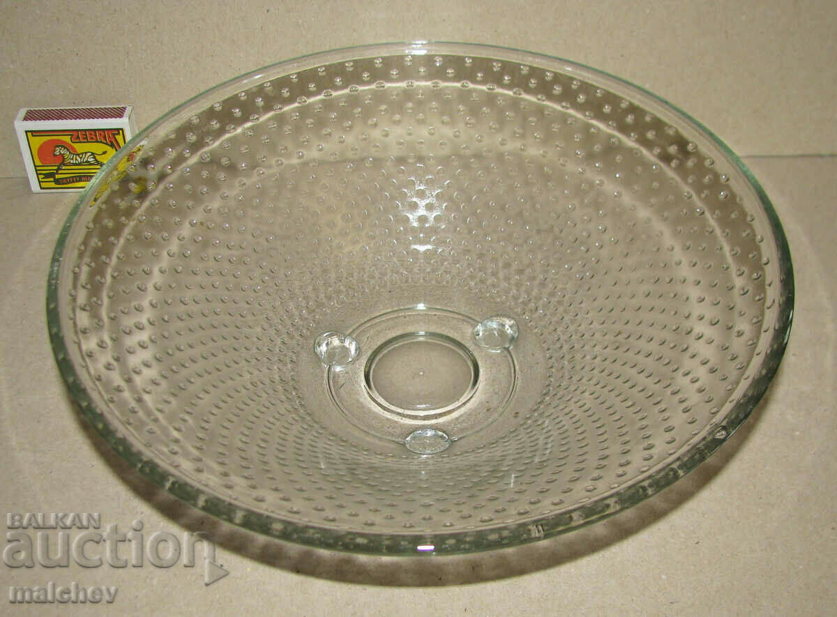 Old glass fruit bowl 24 cm bowl 3 feet, excellent