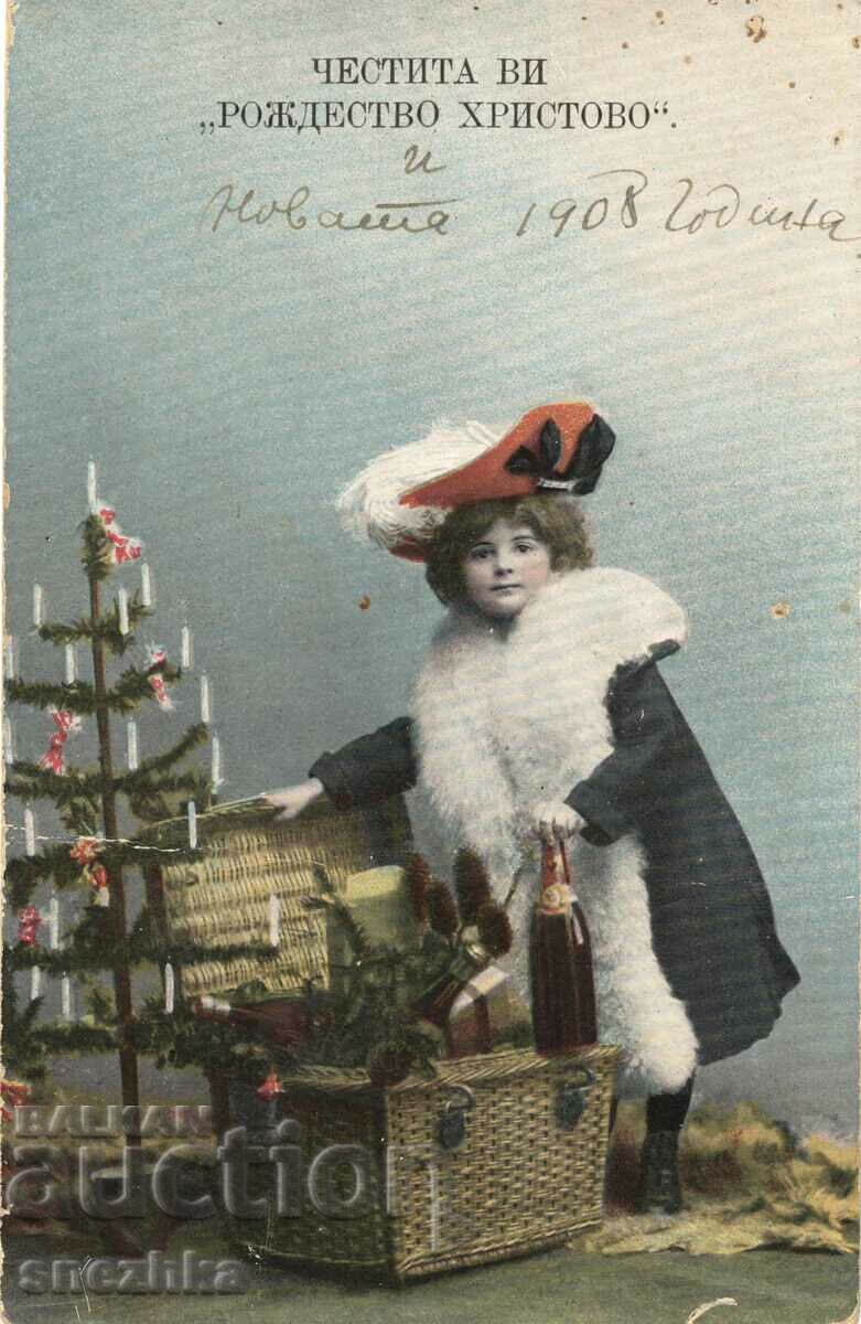 Felicitare veche de Crăciun din 1907