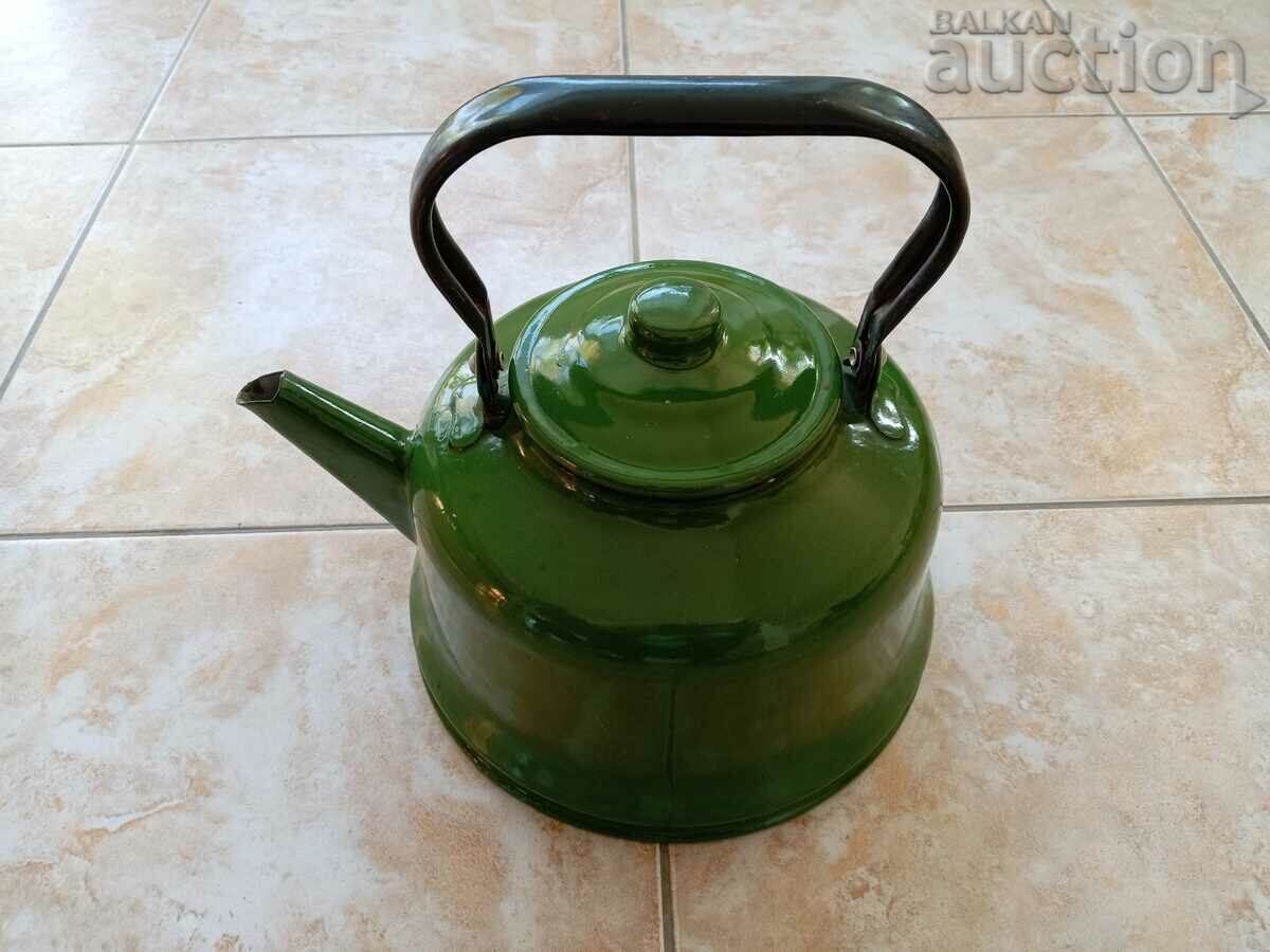 large retro vintage enamel green teapot 1950s with price 31.00 BGN | € 15.85 large retro vintage enamel green teapot 1950s with price 31.00 BGN | € 15.85