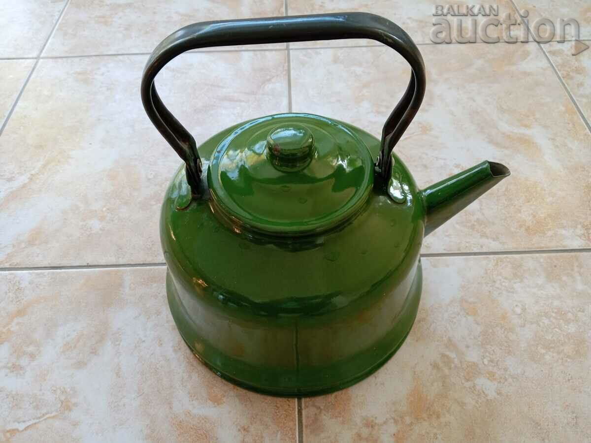 large retro vintage enamel green teapot 1950s