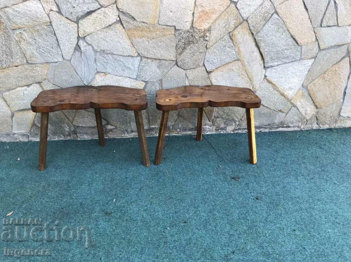 CHAIR CHAIR WITH THREE LEGS, SOLID WOOD ANTIQUE - 2 PCS.