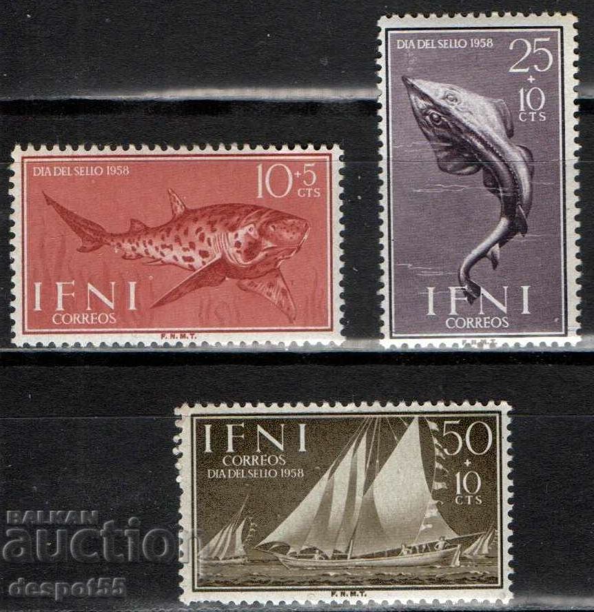 1958. IFNI (Spanish). Postage Stamp Day - Fish and Ships.