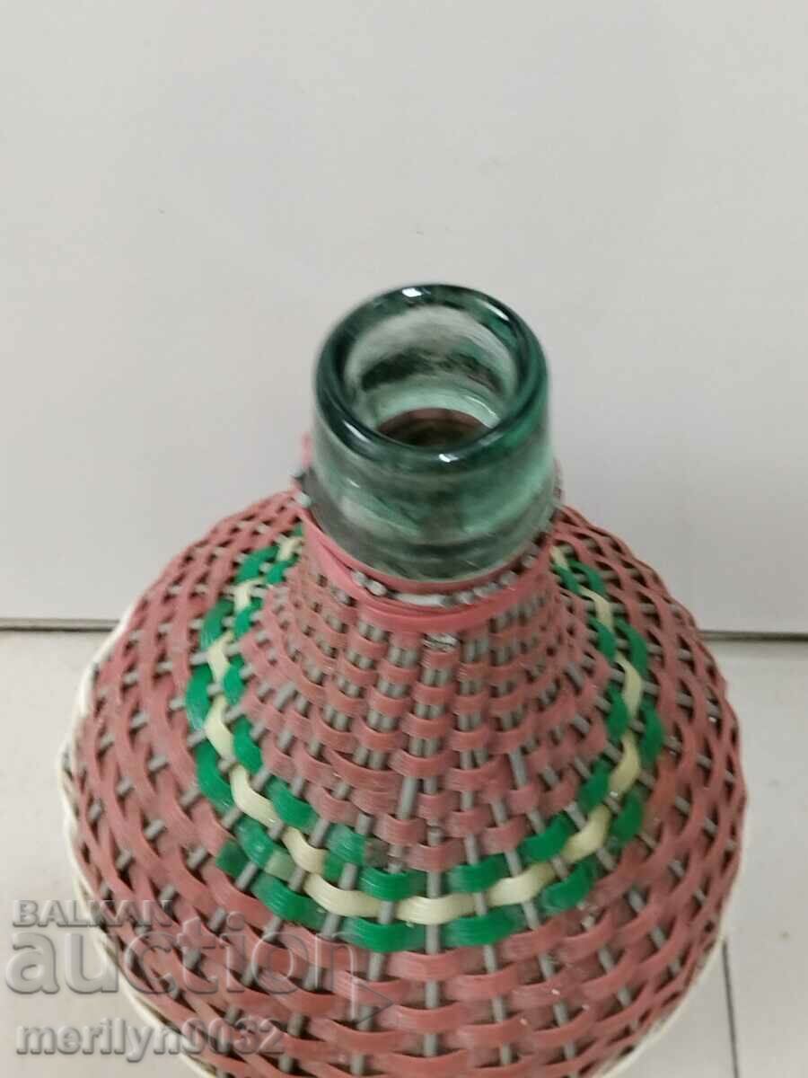 Auction  Old damajana with braid, large bottle, glass