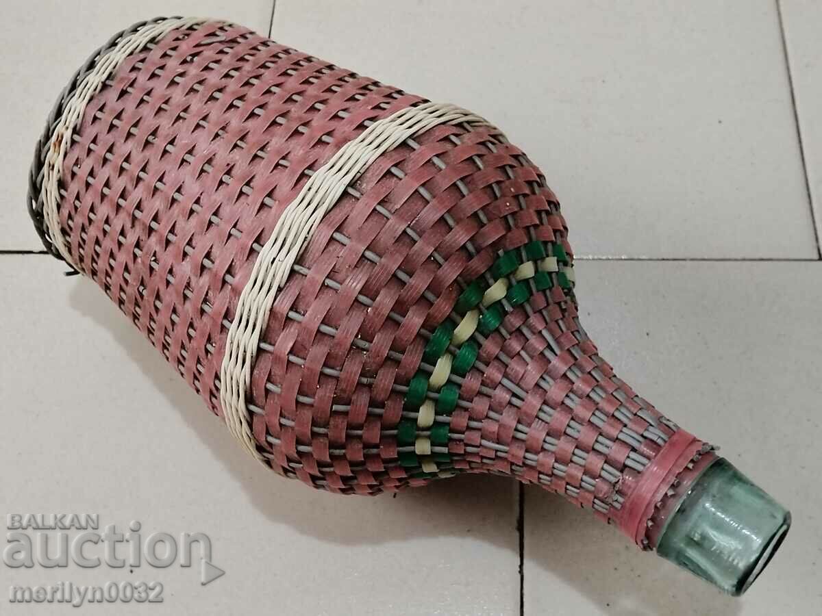 Old damajana with braid, large bottle, glass - 5