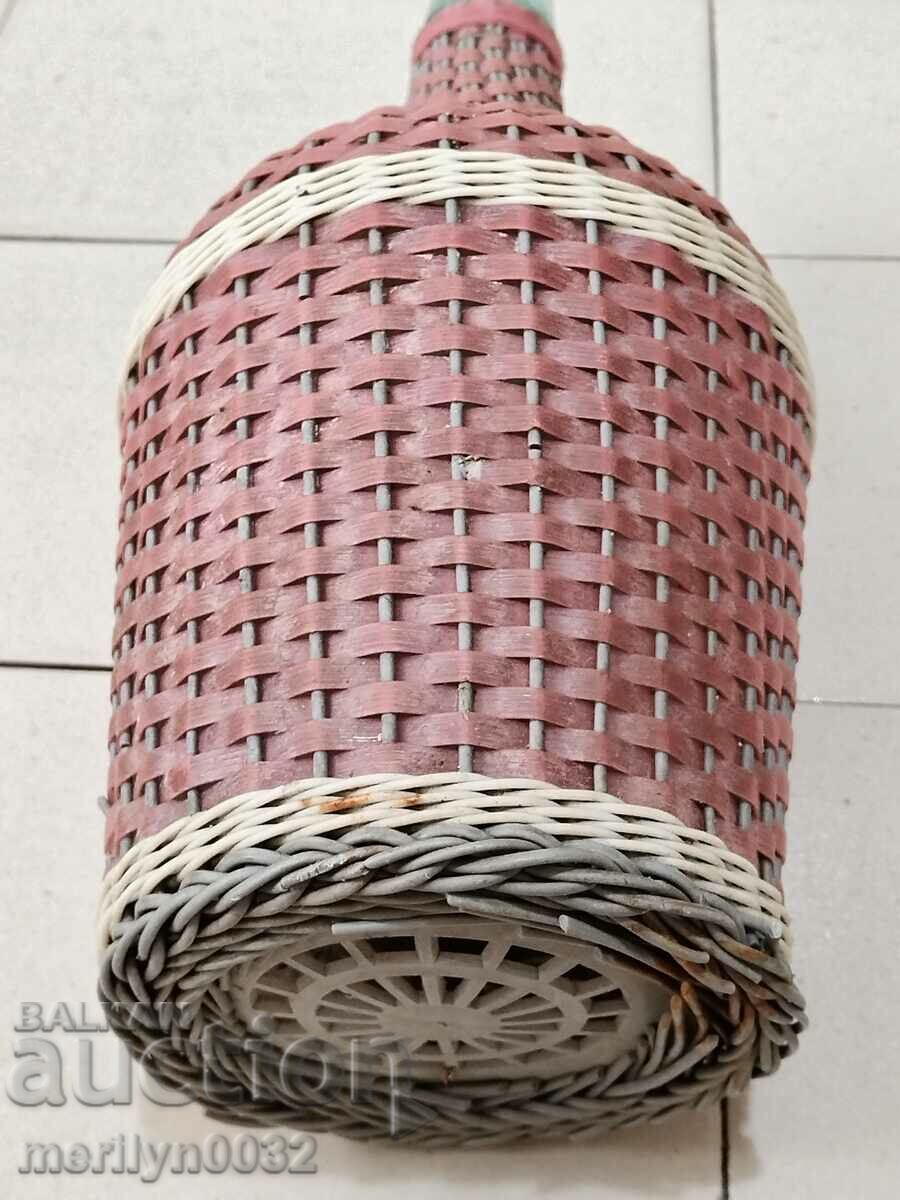 Old damajana with braid, large bottle, glass - 6