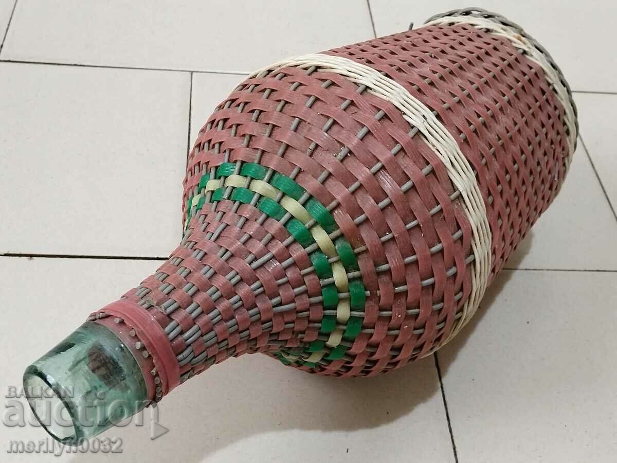 Old damajana with braid, large bottle, glass - 7