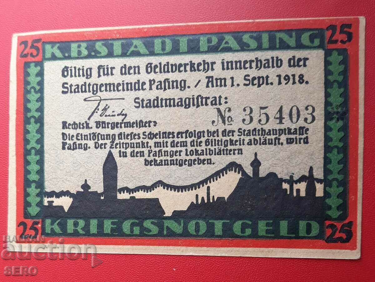 Bancnota-Germania-Bavaria-Passing/quar. de München/-25 pf.1918