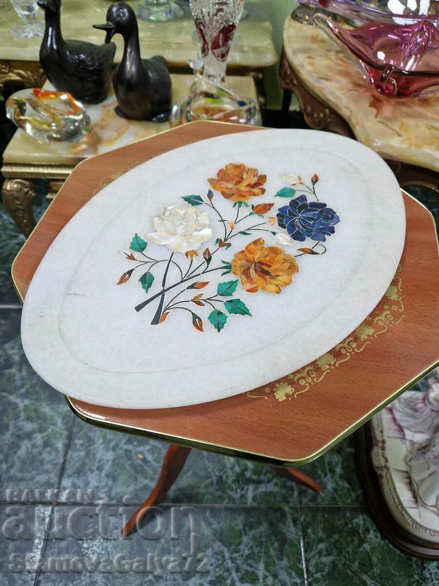 Delivery of Indian marble plate with mother-of-pearl inlay