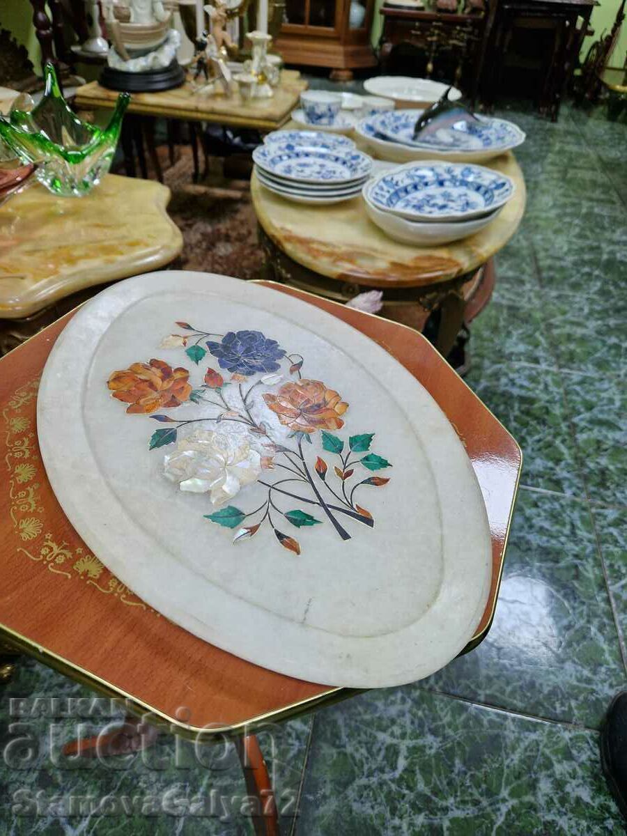 Indian marble plate with mother-of-pearl inlay - 5