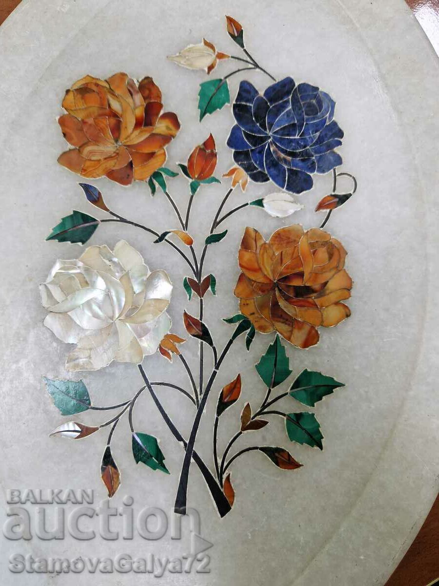 Indian marble plate with mother-of-pearl inlay - 6