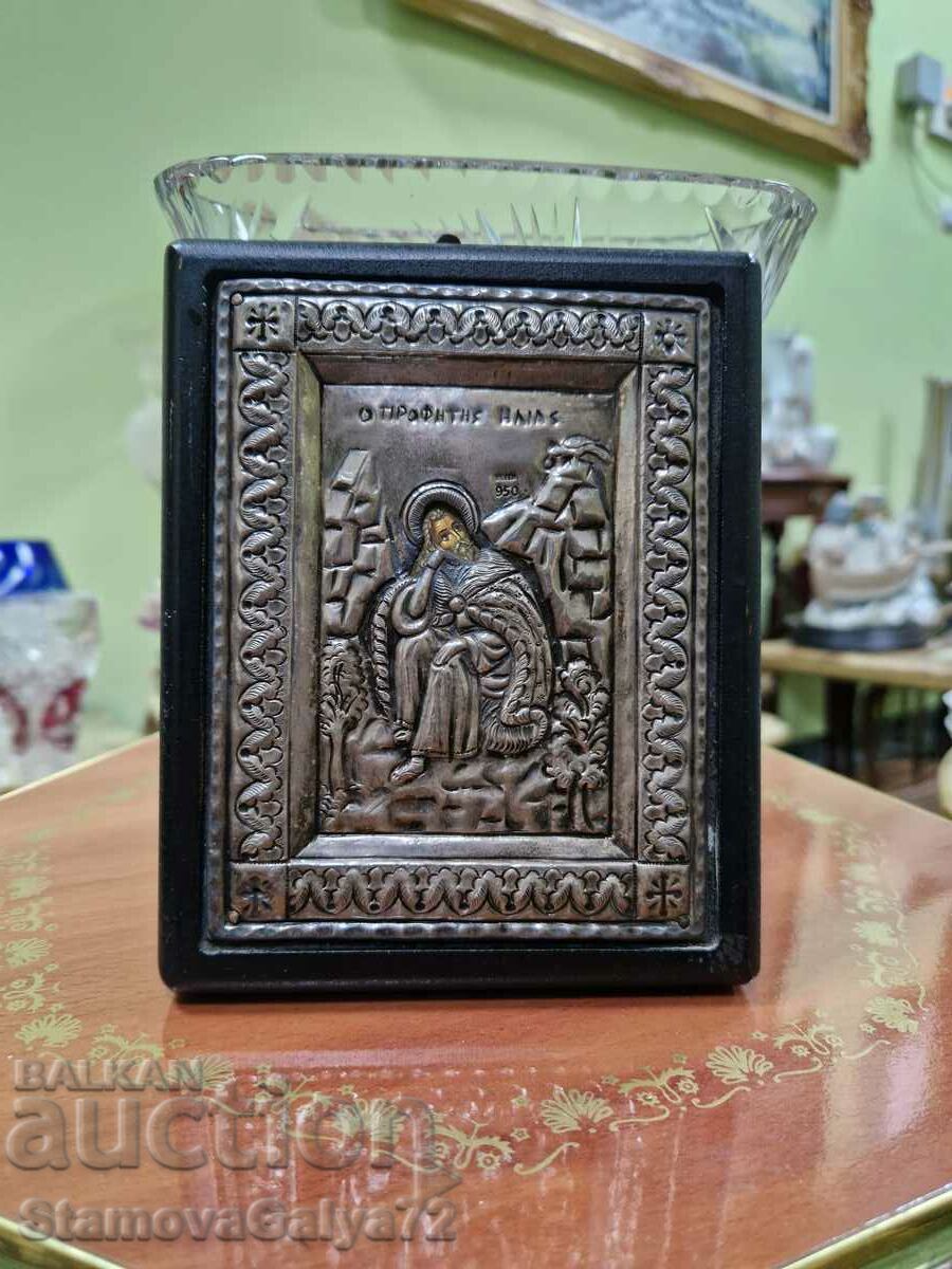 A wonderful antique silver icon of the Holy Prophet Elijah - Certifi