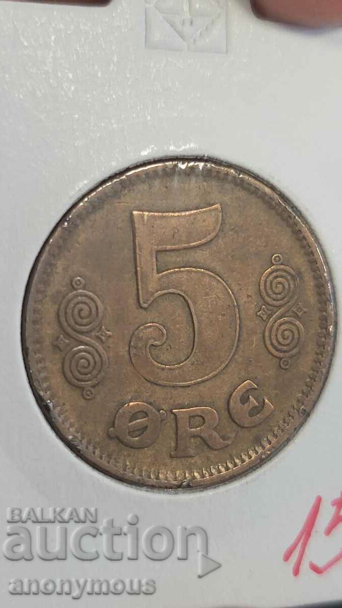 Moneda de bronz Danemarca 5 jore, Ore 1921