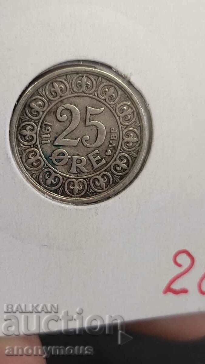 Silver coin Denmark 25 jore, ore 1911 with price 25.00 BGN | € 12.78 Silver coin Denmark 25 jore, ore 1911 with price 25.00 BGN | € 12.78
