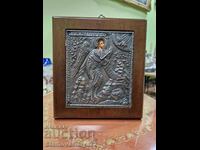 A lovely antique silver icon of Saint John the Baptist