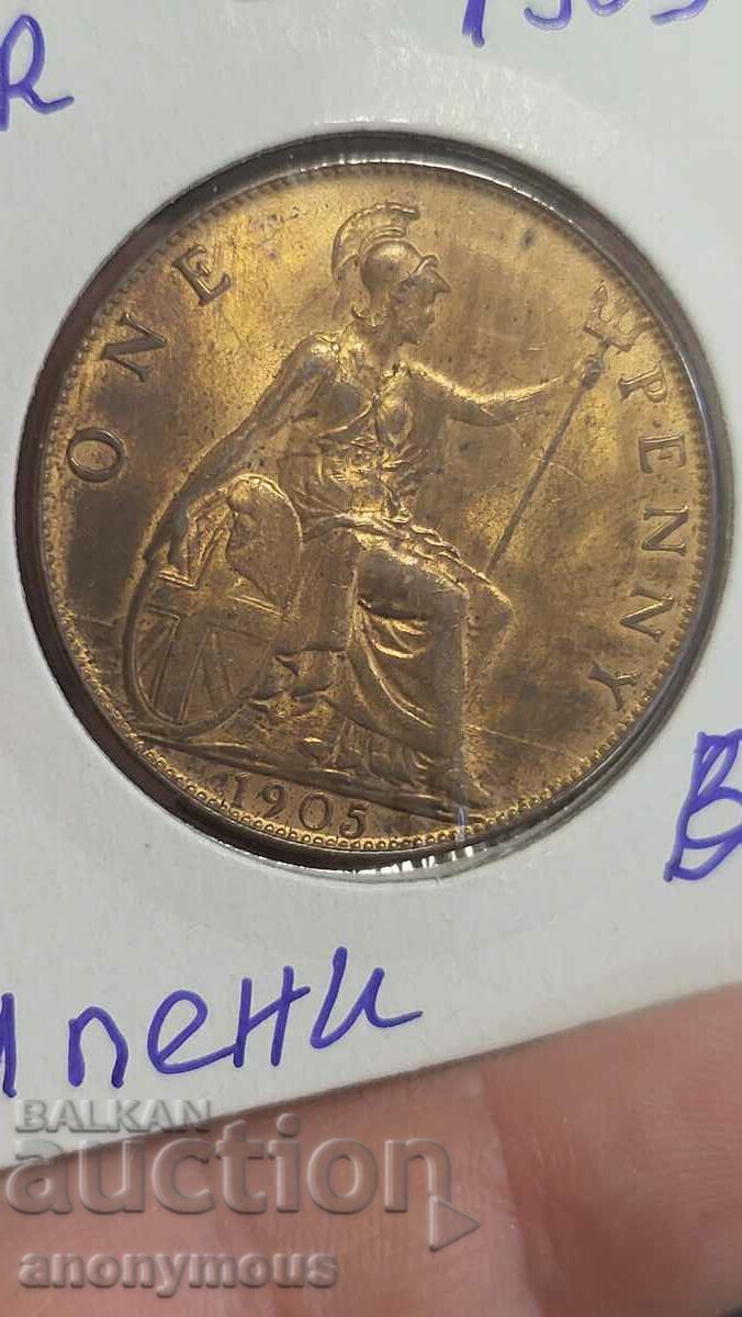 Bronze coin Great Britain 1 pence 1905 Edward 7th