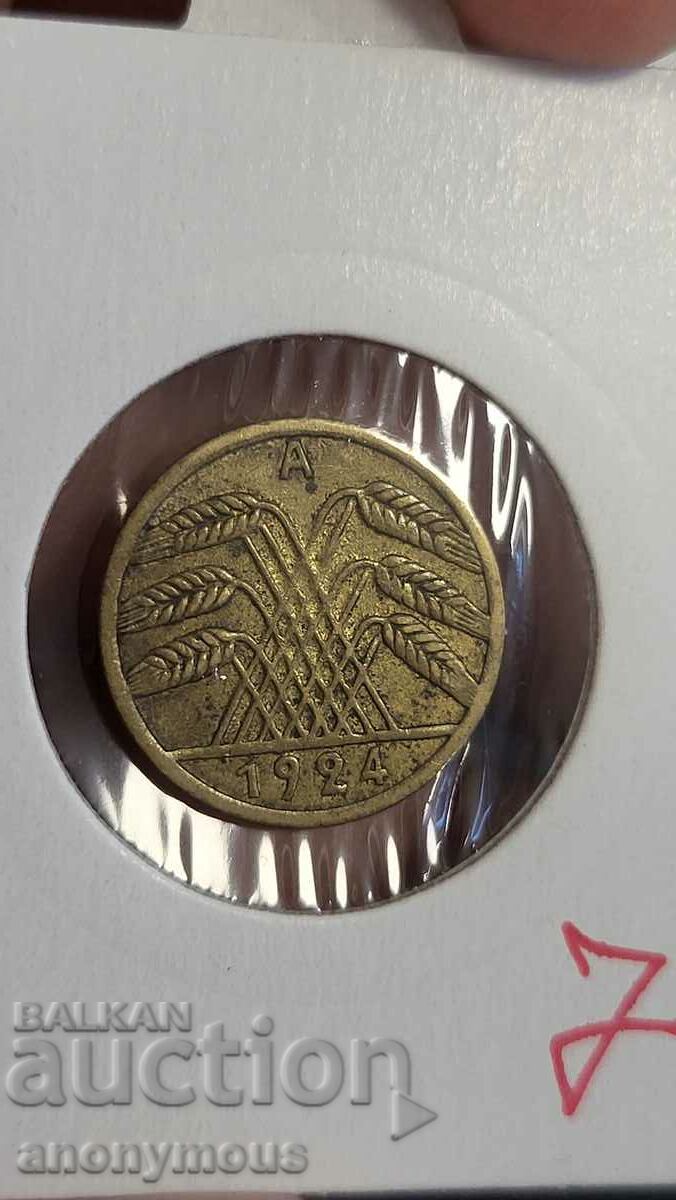 Bronze coin Germany 5 Rent Pfenning 1924 with price 7.00 BGN | € 3.58 Bronze coin Germany 5 Rent Pfenning 1924 with price 7.00 BGN | € 3.58