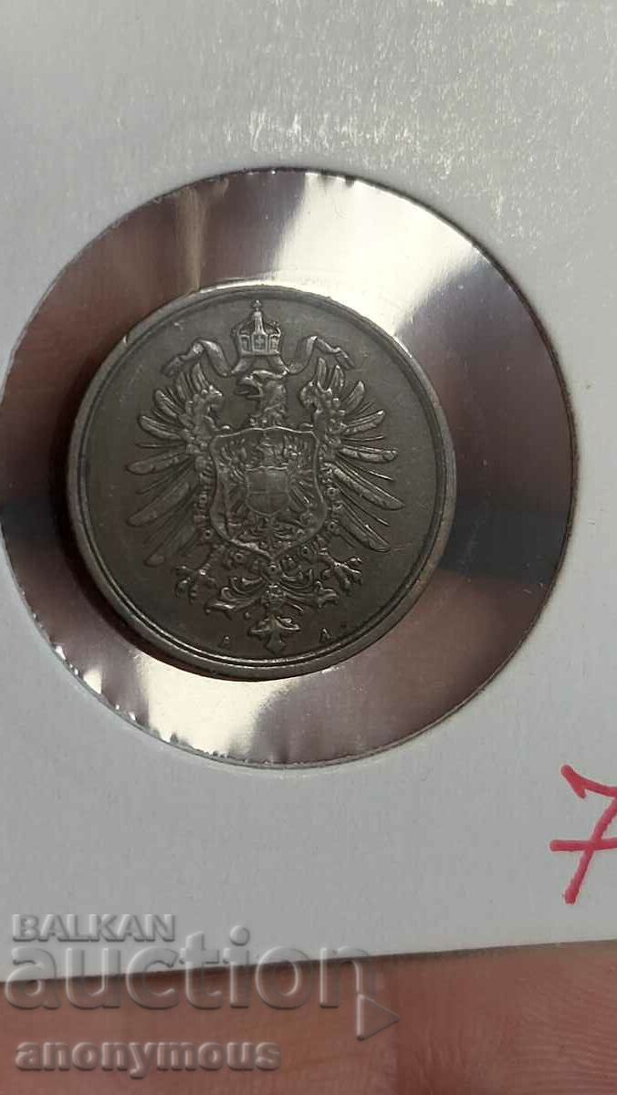 Copper coin Germany 2 Pfenning 1876 with price 7.00 BGN | € 3.58