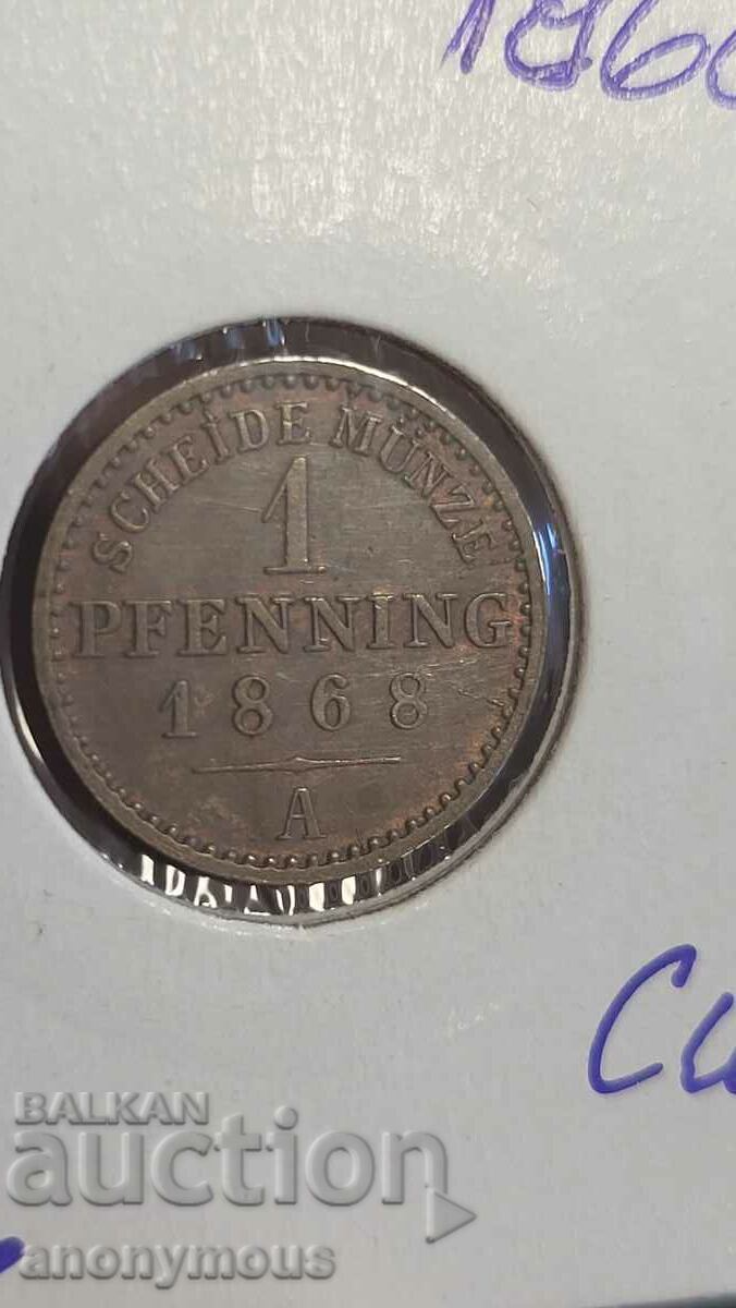 Moneda de cupru Prusia 1868 1 pfenning Wilhelm I