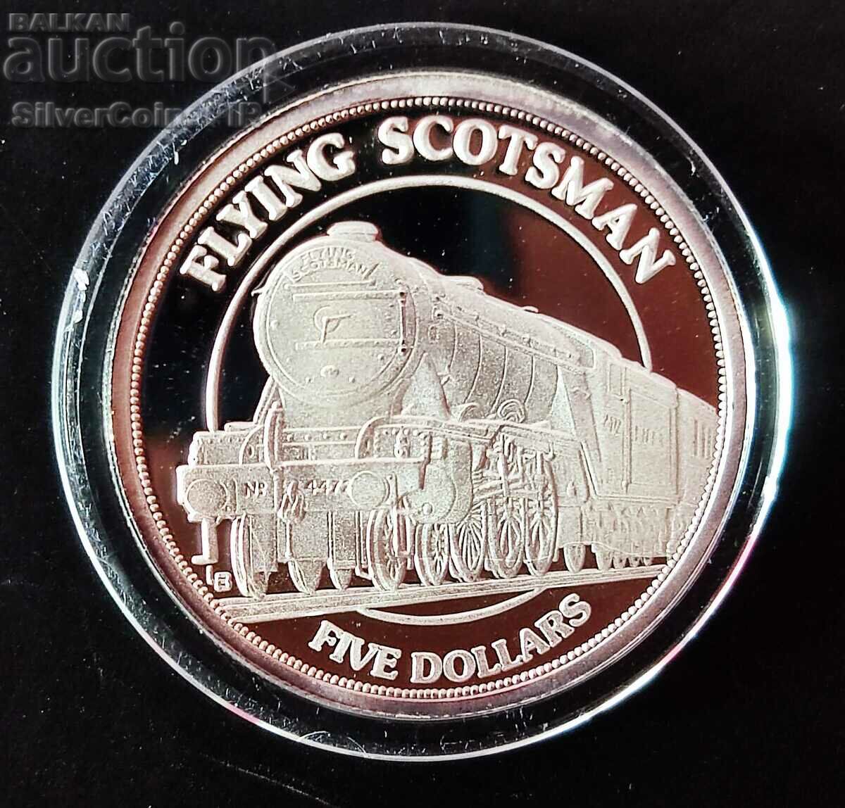 Silver $5 The Flying Scotsman 1996 Turks and Caicos