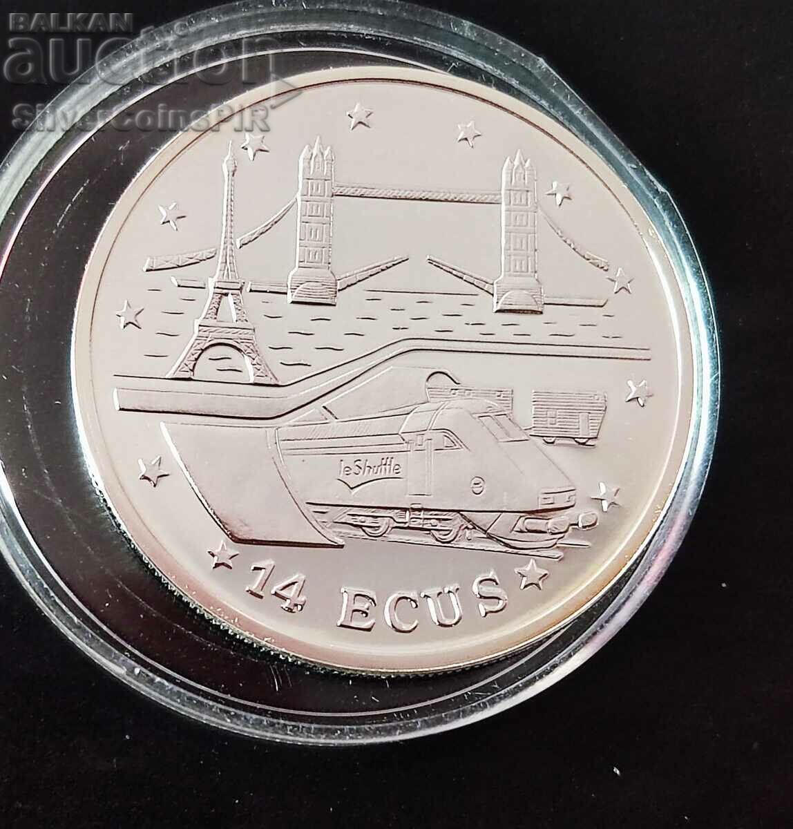 Silver 14 ECU Eurotunnel 1994 Gibraltar