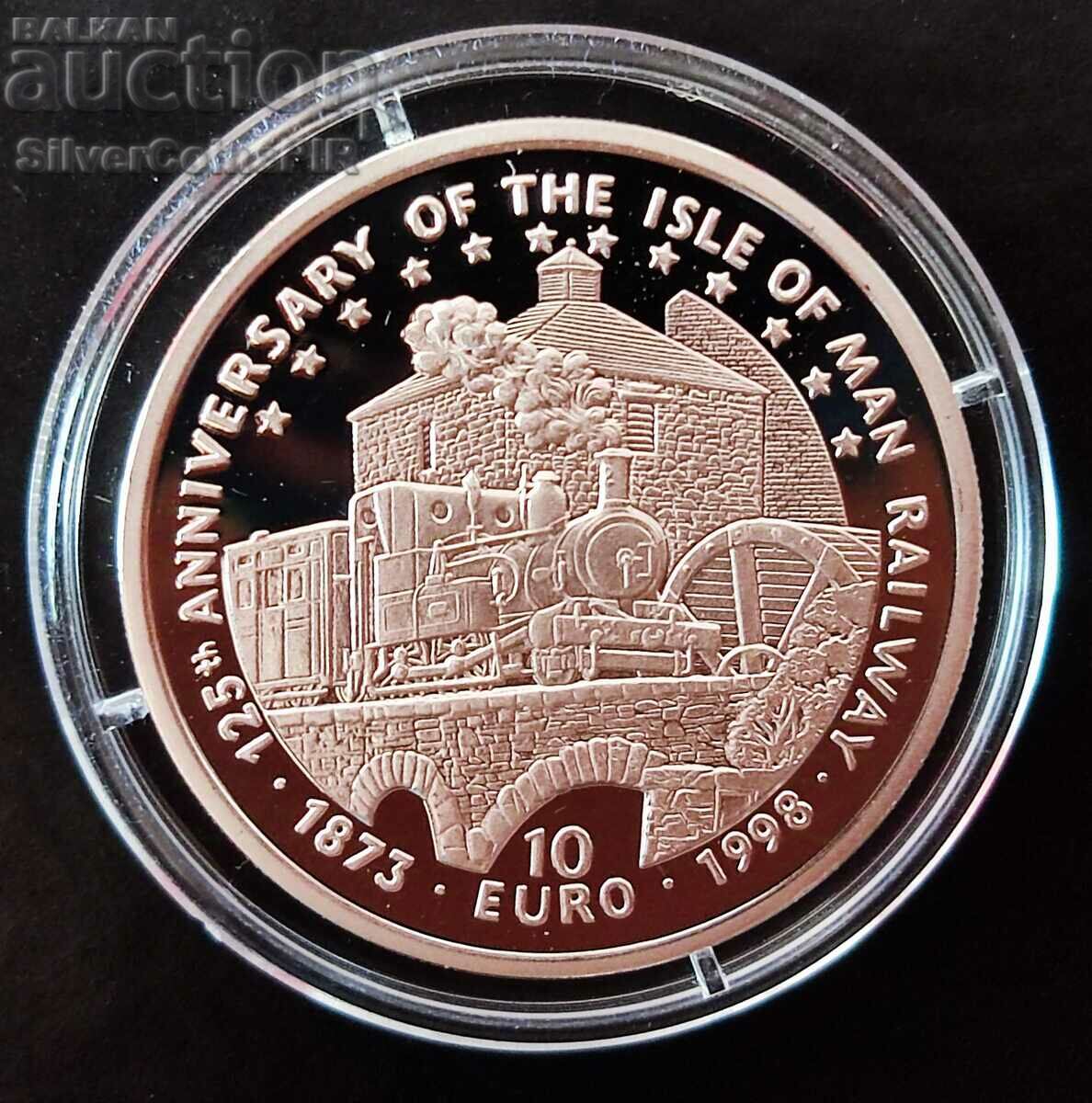 Silver 10 Euro 125 years. Railway 1998 Isle of Man