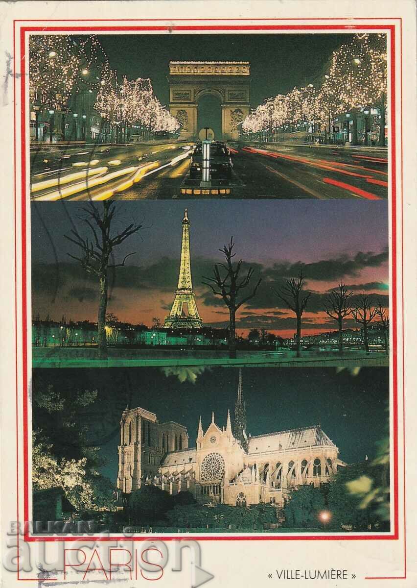 Франция - ПК изглед от нощен Париж пътувала с марка Франция - ПК изглед от нощен Париж пътувала с марка