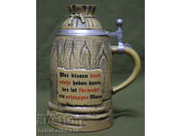 German ceramic beer mug with funny inscription