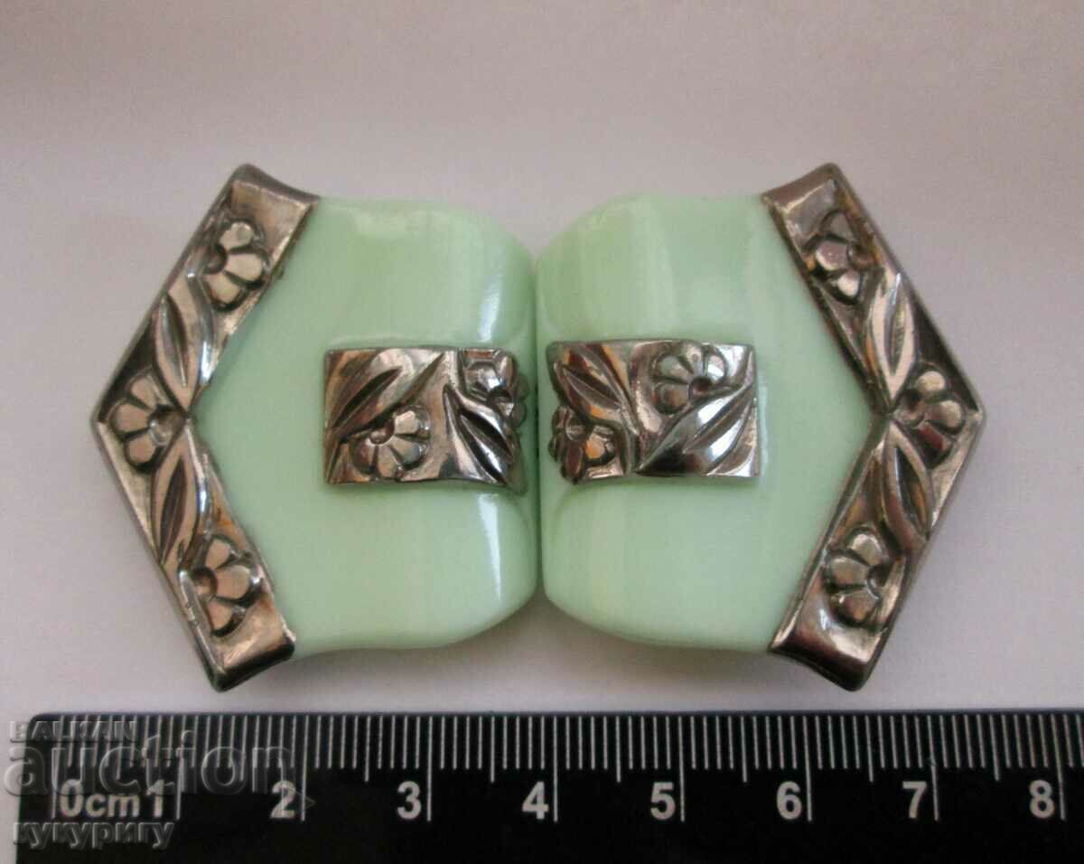 Vintage Ladies Art Deco Glass Belt Buckle - 6 Vintage Ladies Art Deco Glass Belt Buckle - 6