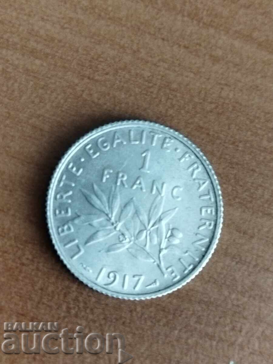 Moneda de argint de 1 franc Franța 1917 CALITATE