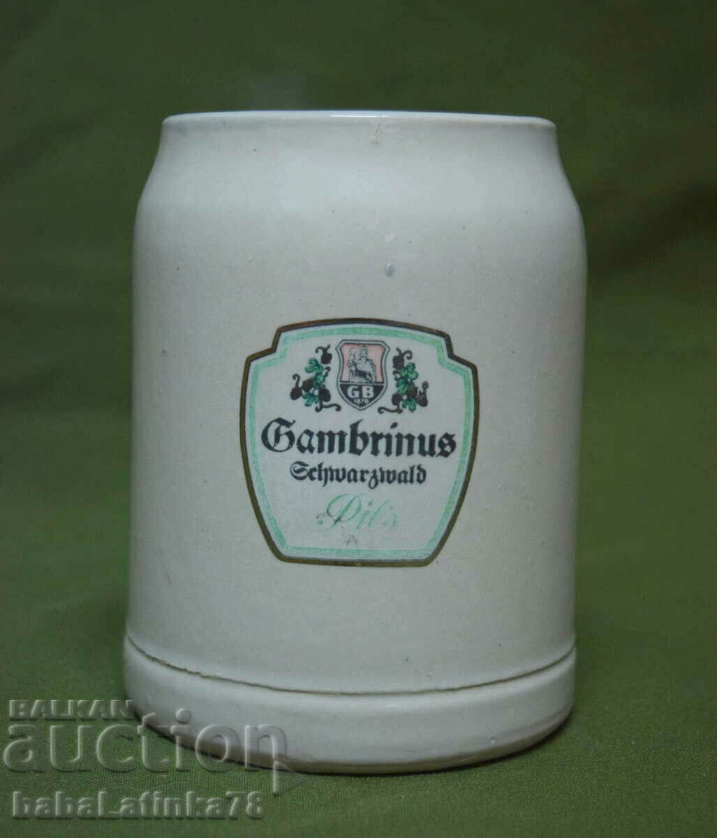 Cană de bere din ceramică Gambrinus germană veche