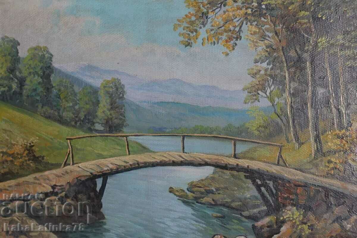 Antique river landscape oil paintings